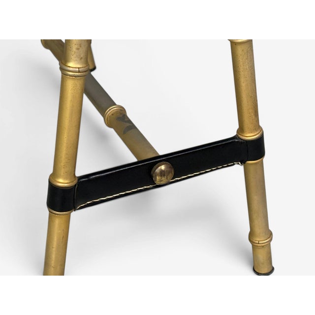 Jacques Adnet Attr., Desk and Folding Chair, Black Leather, Brass, France, 1950s For Sale - Image 18 of 18