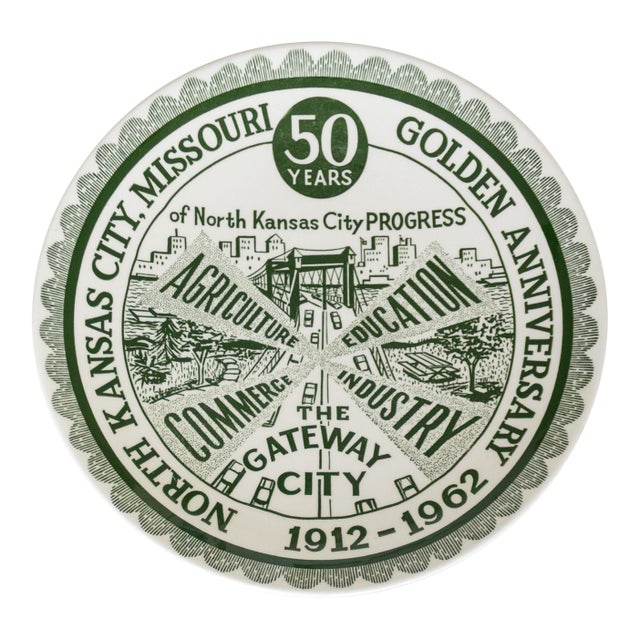 Kansas City Missouri Green and White 50 Year Commemorative Plate For Sale