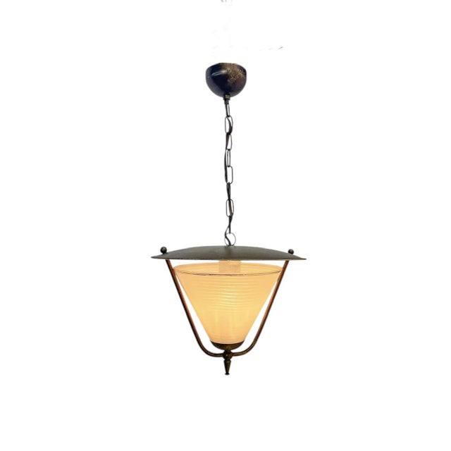 Vintage Lantern Pendant Lamp in Conical Glass, 1950s For Sale - Image 9 of 9