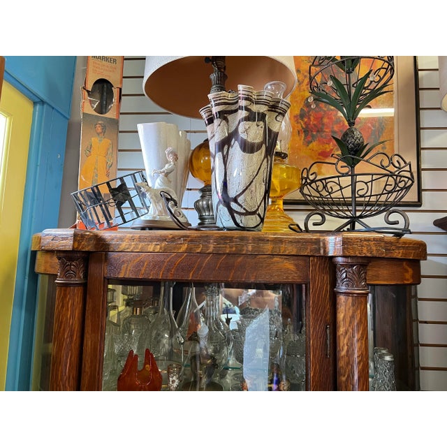Wood Antique Curved Glass Mirrored Back Curio Cabinet on Claw Feet For Sale - Image 7 of 12