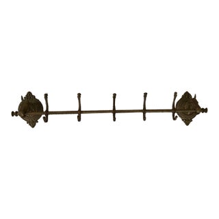 Vintage English Manor Style Solid Brass Horse Head 5-Hook Entryway Coat Rack - 41" For Sale