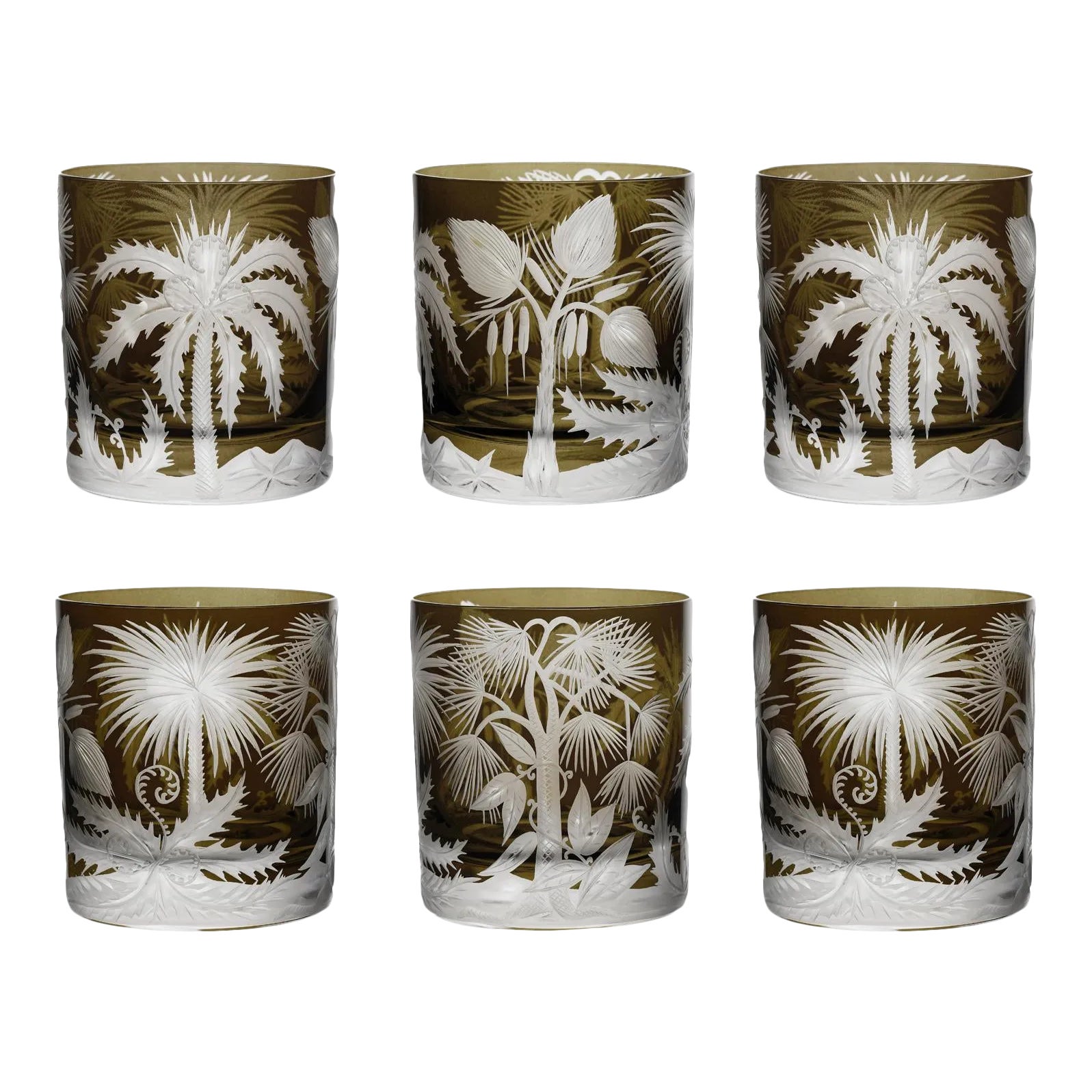 Artel Primeval Palms Double Old Fashioned Glass In Moss Set Of 6 Chairish