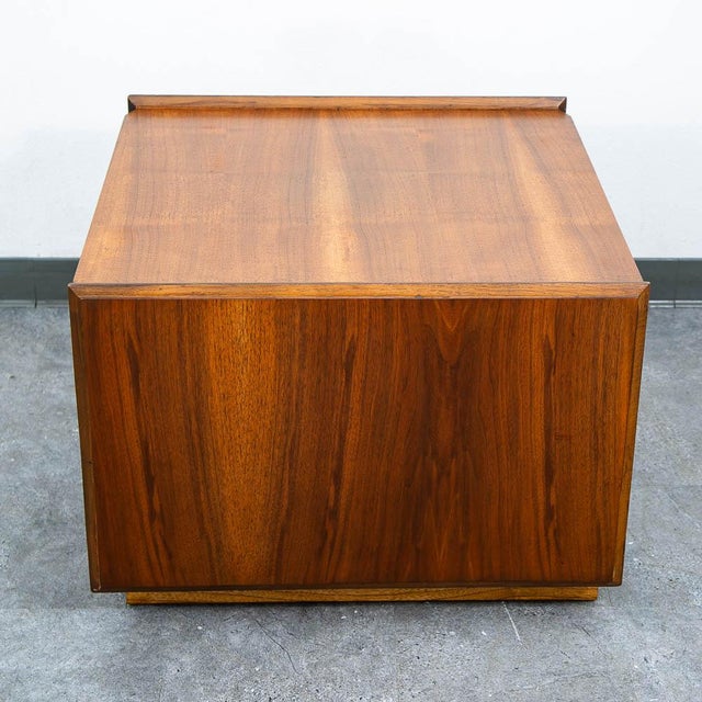 Mid Century Modern End Table Lane Attributed Cabinet Square Walnut 2 Doors Side Table MCM For Sale In Sacramento - Image 6 of 10