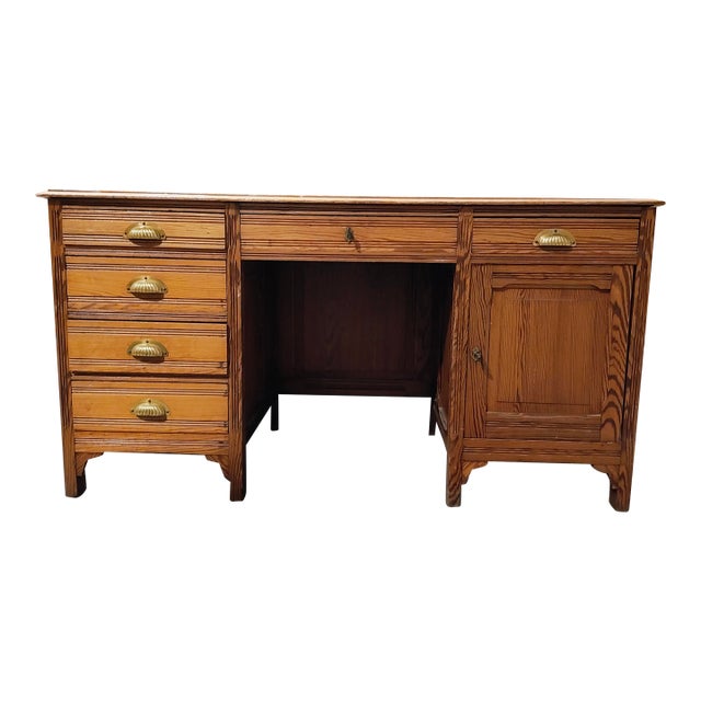 1930s Belgium Pitch Pine Desk For Sale