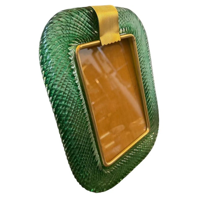 A light green murano glass picture frame designed and manufactured in Venice in the style of Barovier, it's in lovely...