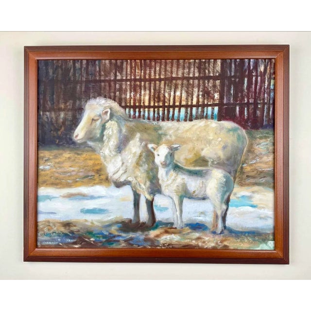 Realist Original Oil Painting on Canvas “Sheep and Lamb” Signed Lea Allen Gebauer For Sale - Image 12 of 12