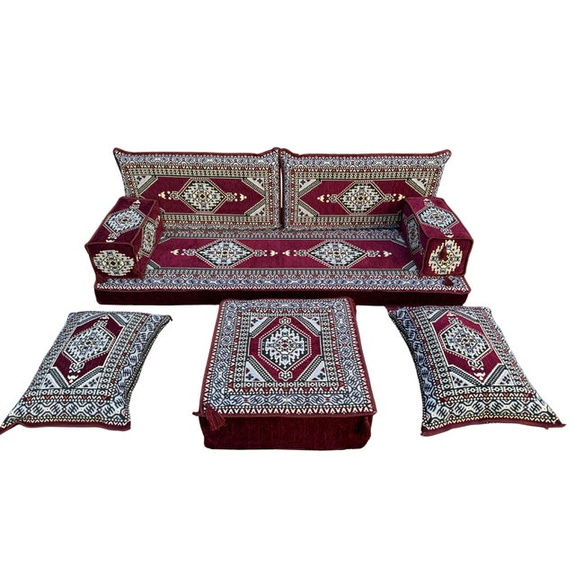 Modular Floor Sofa With Ottoman, Turkish Kilim U-Shaped Set Majlis Floor Sofa Seating For Sale - Image 6 of 18