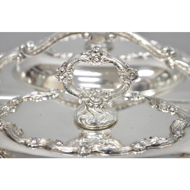 Silver Vintage Sheffield Silver Plated Victorian Double Buffet Serving Dish Platter For Sale - Image 8 of 18