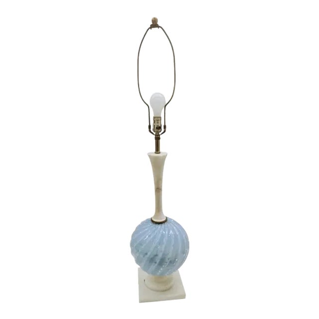 Vintage Balboa 1950’s Venetian Glass Aqua Blue Lamp, Hand Made in Italy For Sale