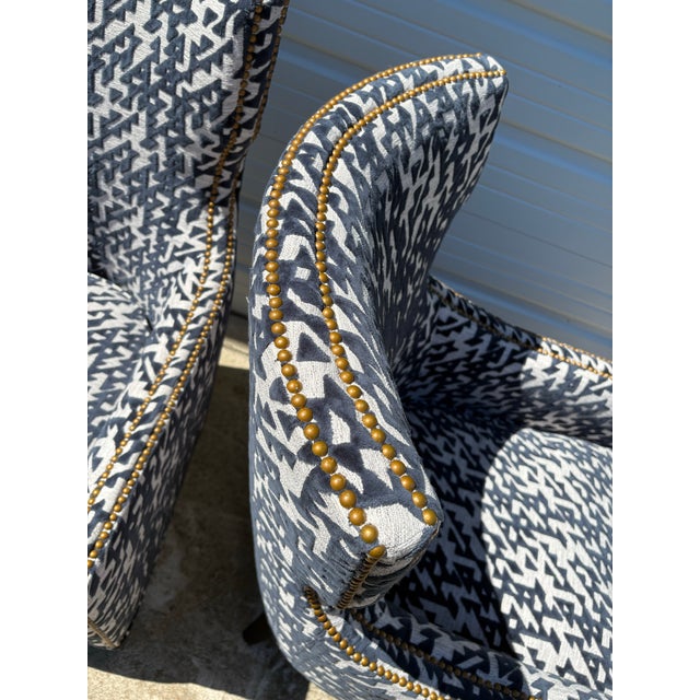 Handsome Cut Velvet Newly Upholstered Club Chairs For Sale - Image 4 of 12