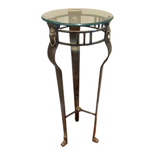 Neoclassical Stainless Steel & Brass Lion Head Pedestal Plant Stand With Glass Top For Sale