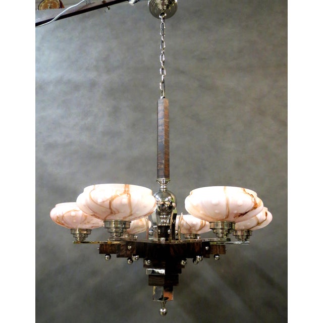Art Deco Chandelier in Chrome and Marbled Glass, 1930s For Sale - Image 9 of 11