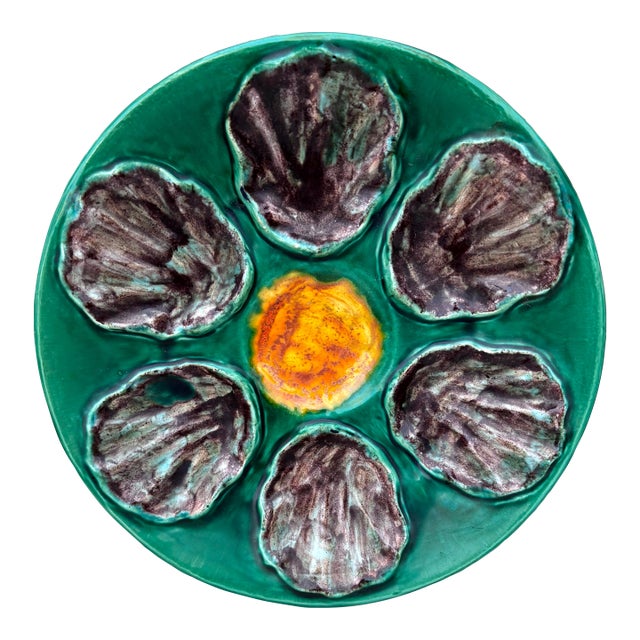 French Majolica Oyster Plate Bavent, Circa 1920 For Sale