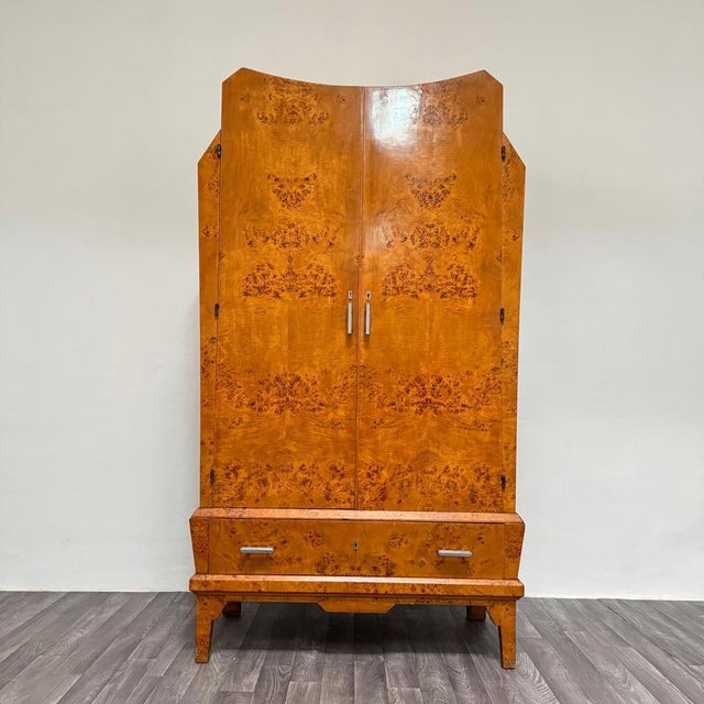 Brown Art Deco Cubist Wardrobe in Briar Wood, 1940s For Sale - Image 8 of 16
