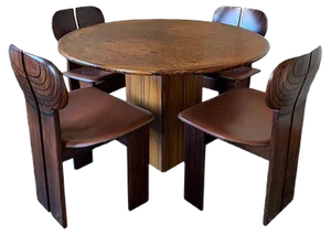 Walnut and Leather Africa Dining Table & Chairs Set by Tobia & Afra Scarpa for Maxalto, 1976, Set of 5