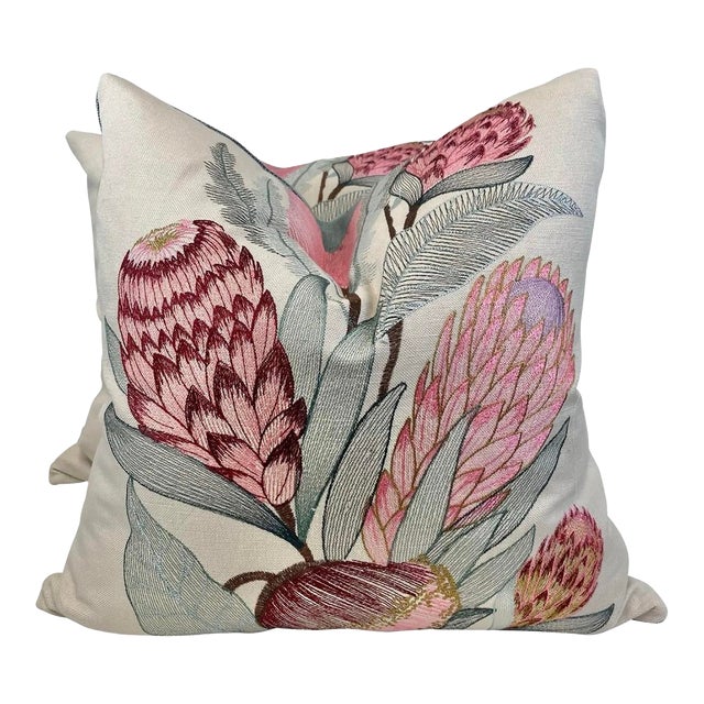 Vervain "Sugarbush" in Pink Begonia 22" Pillows-a Pair For Sale