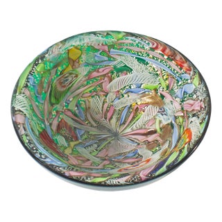 Murano Italian Green Tutti Fruitti Glass Bowl For Sale