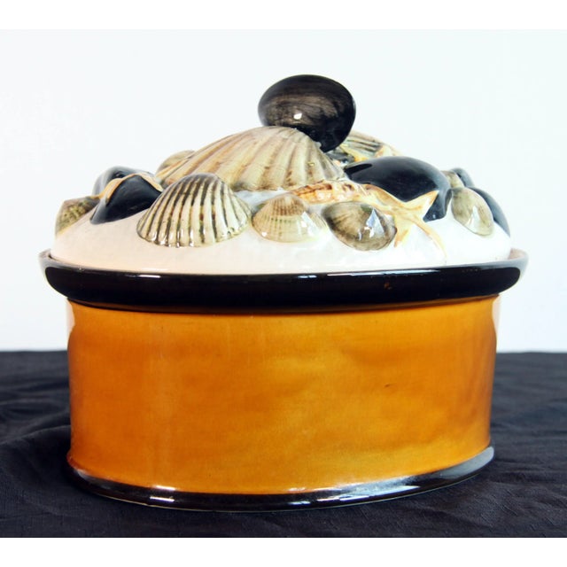 Rustic European Vintage Majolica Ceramic Shellfish Lidded Casserole Serving Bowl For Sale - Image 3 of 10
