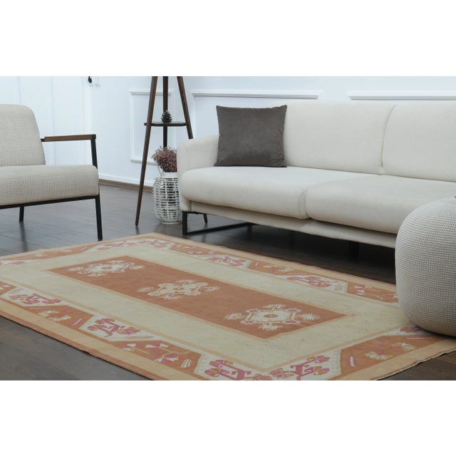 1970s Vintage Turkish Oushak Handmade Wool Cotton Cream Area Rug For Sale - Image 4 of 11