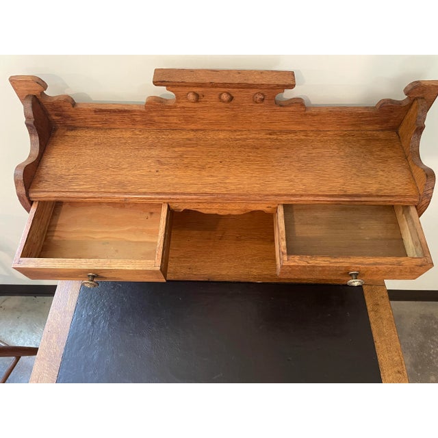 1980s Vintage Oak Writers Desk For Sale - Image 5 of 9
