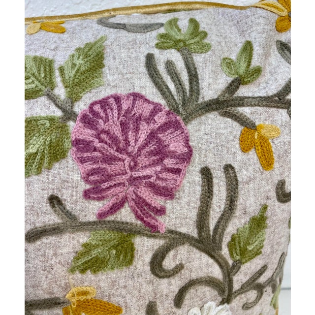 2010s Square Pillow With Purple and White Embroidered Floral Pattern, Made in U K For Sale - Image 5 of 10
