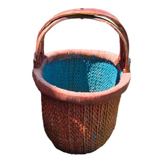 Late Qing Dynasty Hand Painted/Woven Chinese Fishers Basket For Sale