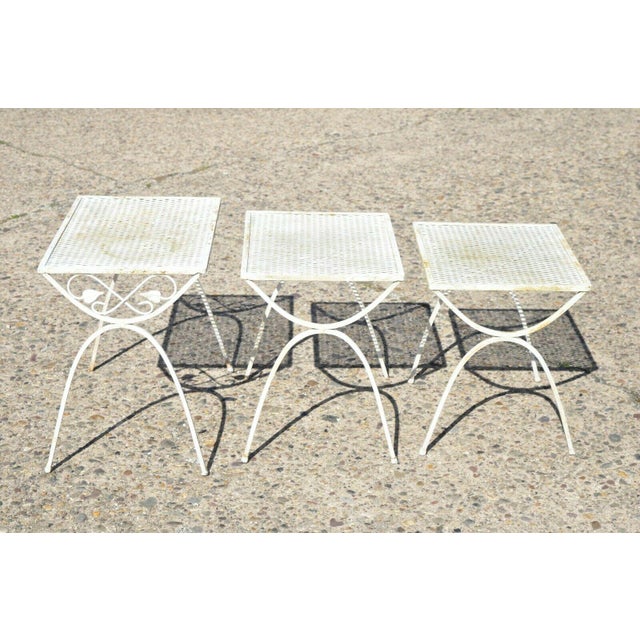 Vintage Salterini Ivy Vine Wrought Iron Nesting Patio Side Tables 3