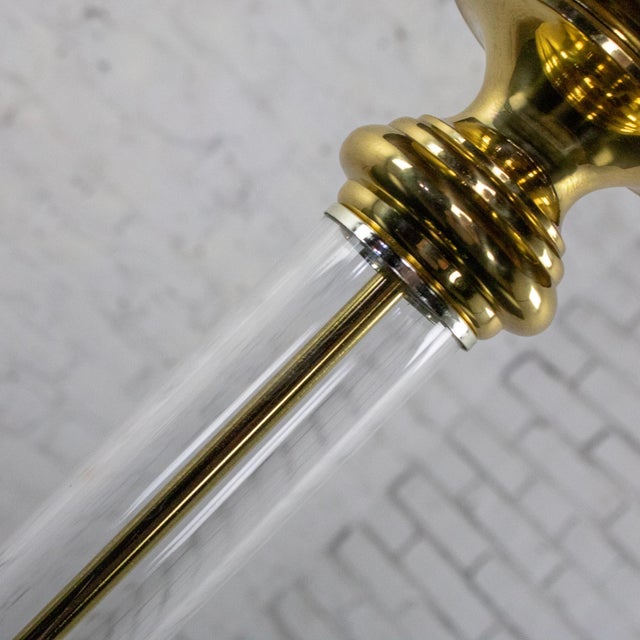Late 20th Century Neoclassic Revival Lucite and Brass Candlestick Table Lamp For Sale - Image 12 of 18
