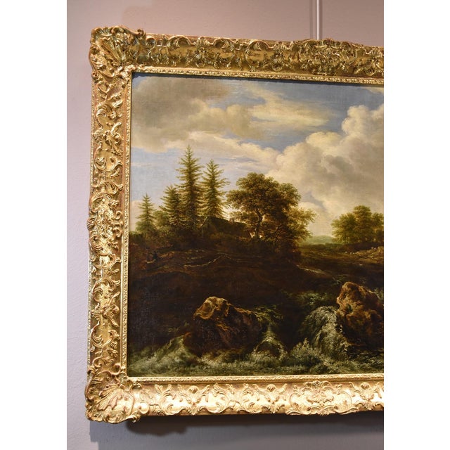 17th Century After Jacob Van Ruisdael, Landscape with Wood, 1670, Oil on Canvas, Framed For Sale - Image 5 of 18