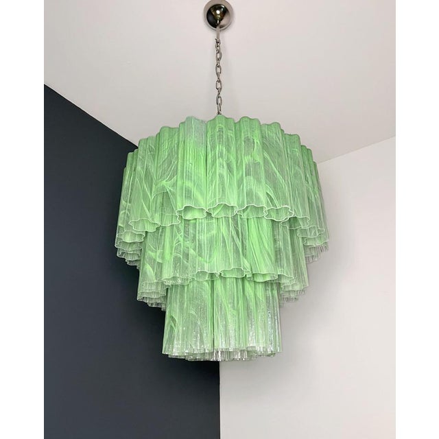 1990s Large Three-Tier Murano 52 Green Alabaster Glass Tubes Chandelier, 1990 For Sale - Image 5 of 17