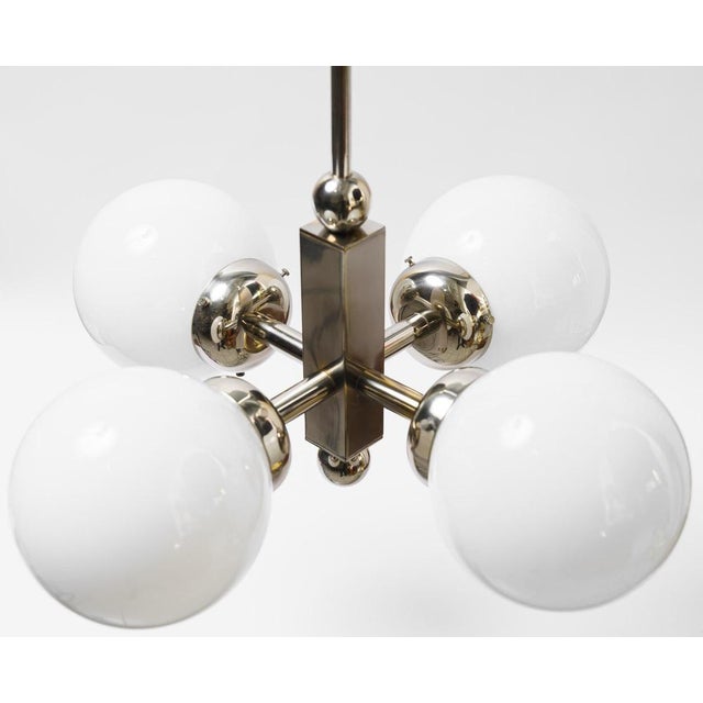 Silver Art Deco Nickel-Plated Pendant Light with Opal Glass Shades, Vienna, 1920s For Sale - Image 8 of 16