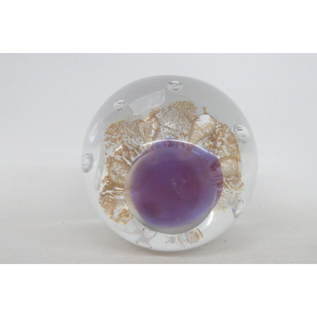 Abstract Large Round Art Glass Paper Weight Trumpet Flower Controlled Bubble Design 5160b For Sale - Image 3 of 12