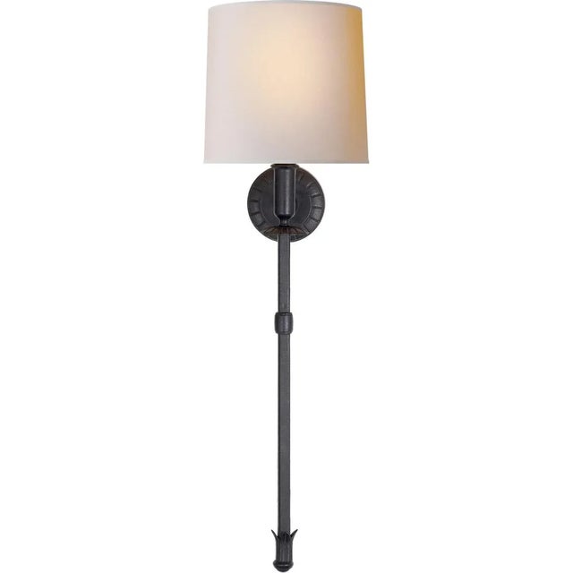 Michel Tail Sconce in Aged Iron with Natural Paper Shade Designer: Thomas O'Brien Height: 30.25" Extension: 7.5"...
