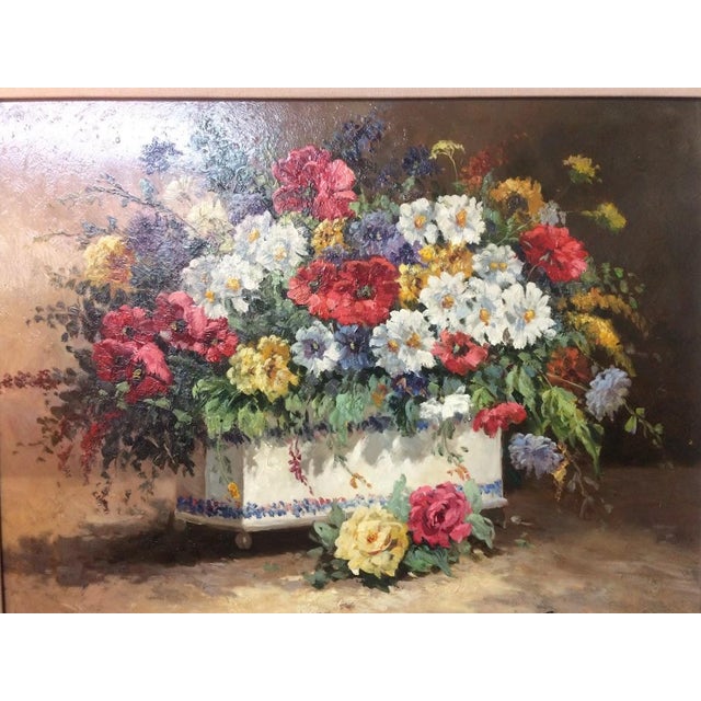 Pink Vintage Oil on Board, Still Life Art Floral, Framed and Signed For Sale - Image 8 of 8