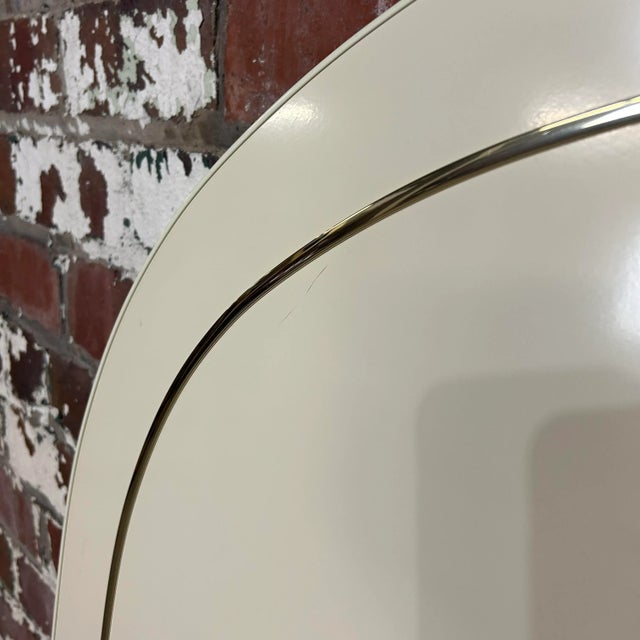 Wood 80s Laminate Cream Full Size Headboard With Brass Trim For Sale - Image 7 of 7