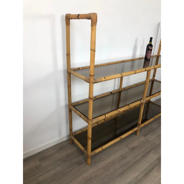 Bamboo Rattan & Smoked Glass Console Bookcase, Italy, 1960s For Sale - Image 8 of 13