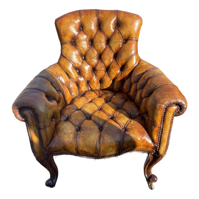 English Tufted Leather Library Chair, Late 19th Century For Sale