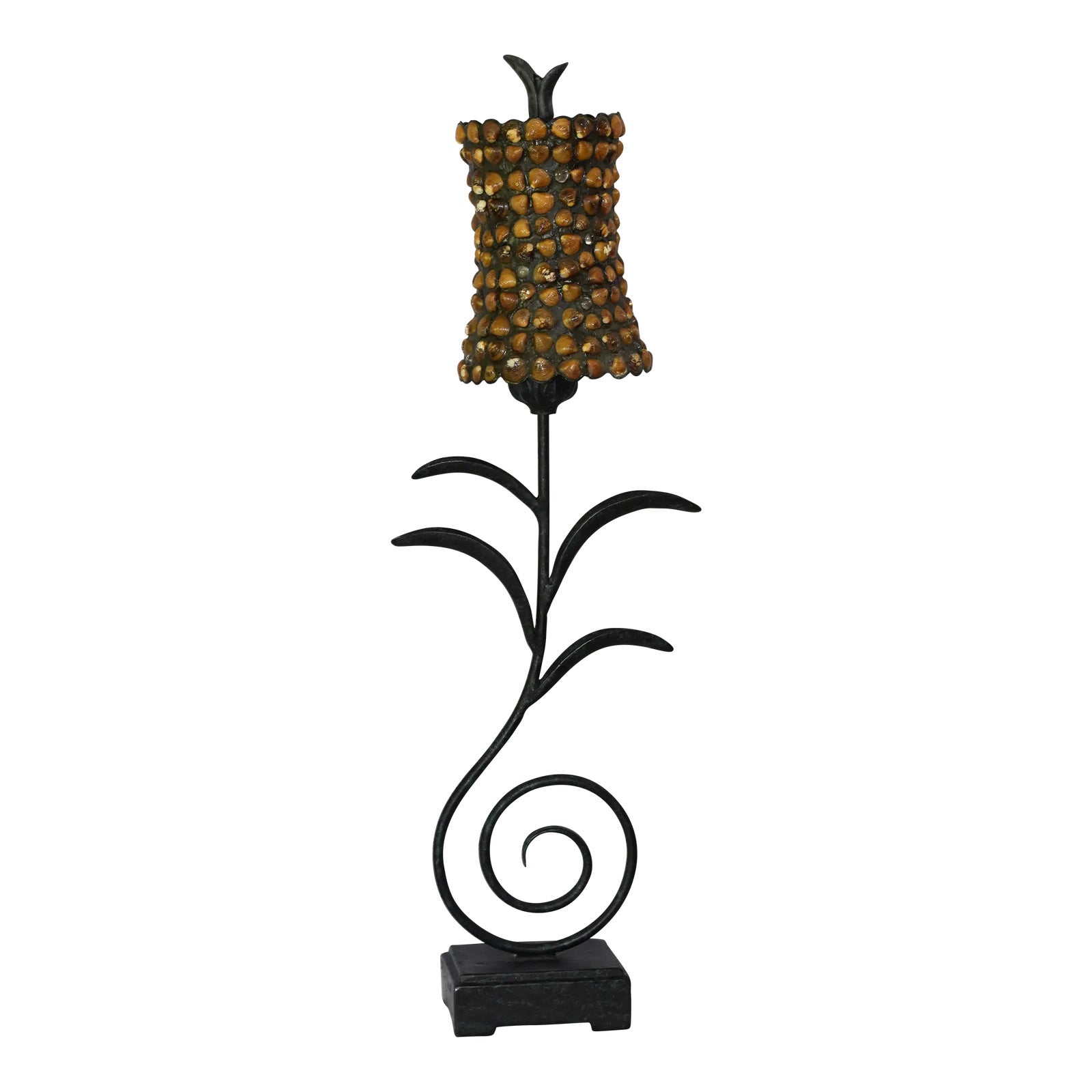 1980s Nautical Seashell & Glass Wrought Iron Scroll Table Lamp | Chairish