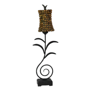 1980s Nautical Seashell & Glass Wrought Iron Scroll Table Lamp