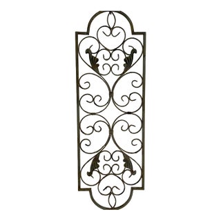Vintage 36" Wrought Iron Scroll Wall Panel With Cast Leaf Accents For Sale