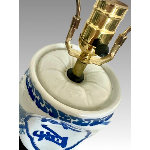 Vintage Chinese 'Opium Pillow' Blue and White Porcelain Bedside Lamp / Table Lamp For Sale - Image 10 of 10