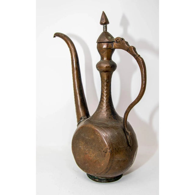 Antique Islamic Qajar Persian Copper Ewer 19th Century For Sale In Palm Springs - Image 6 of 12