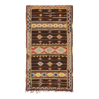1950s Vintage Moroccan Kilim Rug in Brown With Geometric Patterns, From Rug & Kilim For Sale