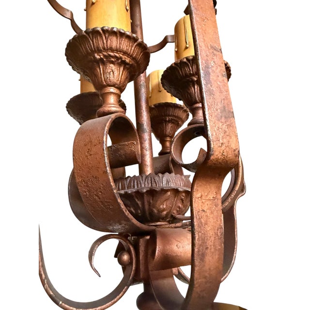Early 20th Century Copper and Bronze Gilt Spanish Revival Lantern Chandelier For Sale - Image 4 of 12