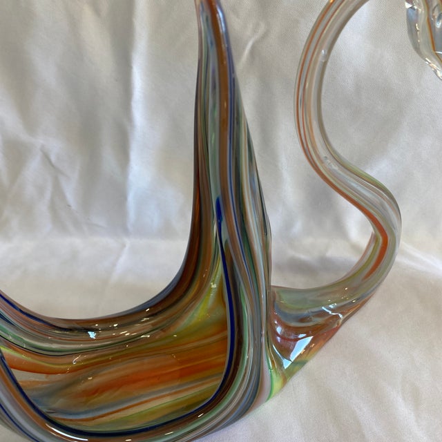 Boho Chic Vintage Murano Style Multicolor Art Glass Swan Sculpture For Sale - Image 3 of 8