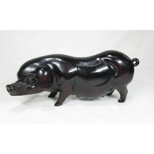 Vintage Japanese Carved Lacquered Wooden Pigs- A Pair For Sale In Chicago - Image 6 of 8