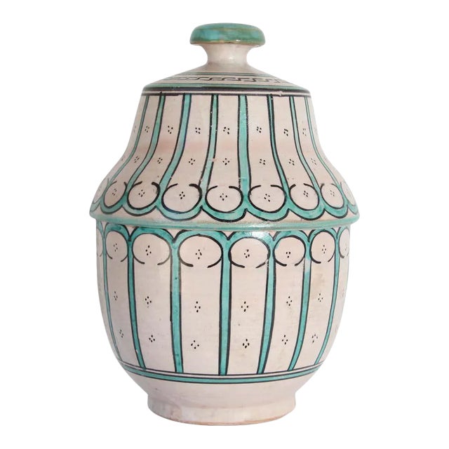 Moroccan Ceramic Glazed Covered Urn Handcrafted in Fez Morocco For Sale