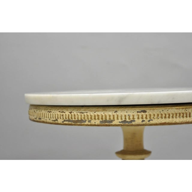Vintage Hollywood Regency Small Metal Pedestal Marble Top Drinks Side Table Pair For Sale - Image 9 of 18