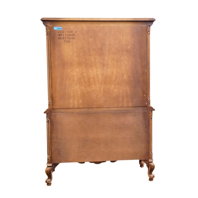 Drexel Heritage Brittany Collection Solid Pecan Country French Style 41" Door Chest W. Floral Accents 202-420 For Sale - Image 13 of 18
