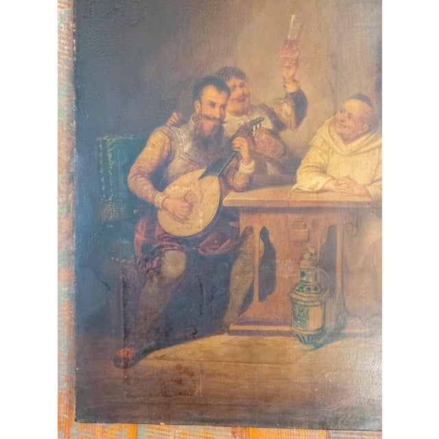 Late 19th Century 19th Century Dutch Interior Tavern Genre Scene Painting With Monk and Musician For Sale - Image 5 of 11